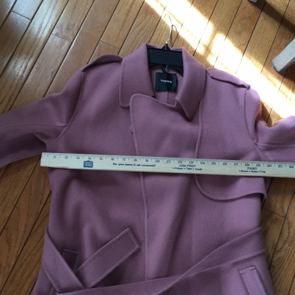 THEORY EUC MAUVE WOOL CASHMERE BLEND BELTED TRENCH SIZE SMALL - Picture 9 of 10